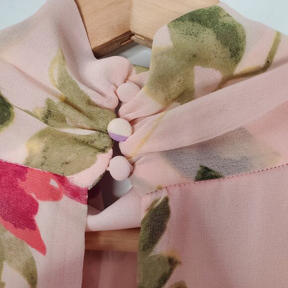 Lauren Ralph Lauren Floral Chiffon Sleeveless Dress Pastel Pink Bow Size 16 NEW - Picture 10 of 12